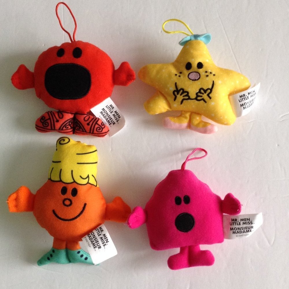 Mr. Men & Little Miss 2022 Set of 4 MacDonalds Toys Hanging Soft Toy Happy Meal